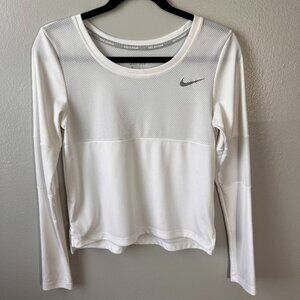 Nike Womens Dri-Fit Pacer Long-Sleeve Running Top Size XS White Crew Sports